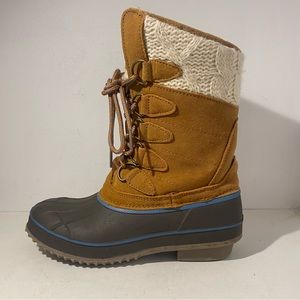 Khombu Women's Boot Size 6 Tan Winter Leather Lace Up Lug Mid Calf Duck Rain